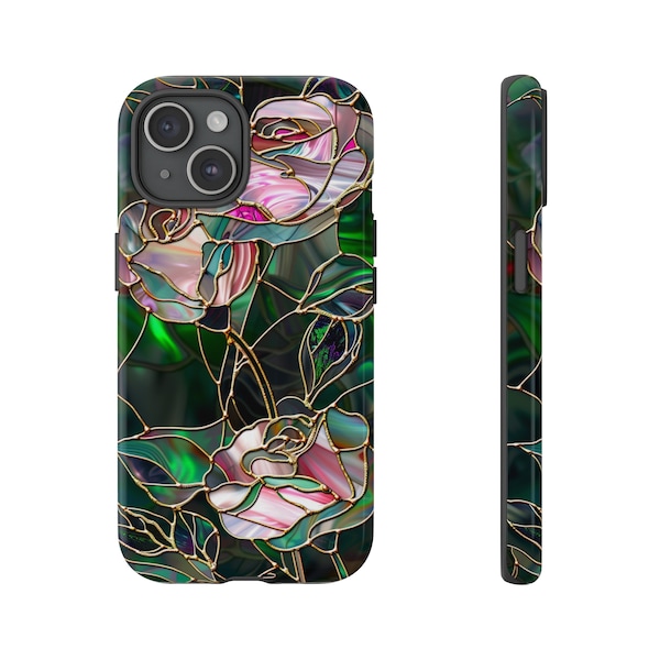 Stained Glass Roses Phone Case for iPhone 15 14 13 12 11 Pro Max X XR XS Samsung Galaxy S23 S24 S22 S21 Plus Ultra Google Pixel 8 7 6 5 Pro
