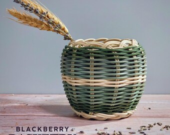 Cherokee Double Walled Basket - Hand Woven Dyed & Natural Reed | Native American Art by BlackberryBasketry