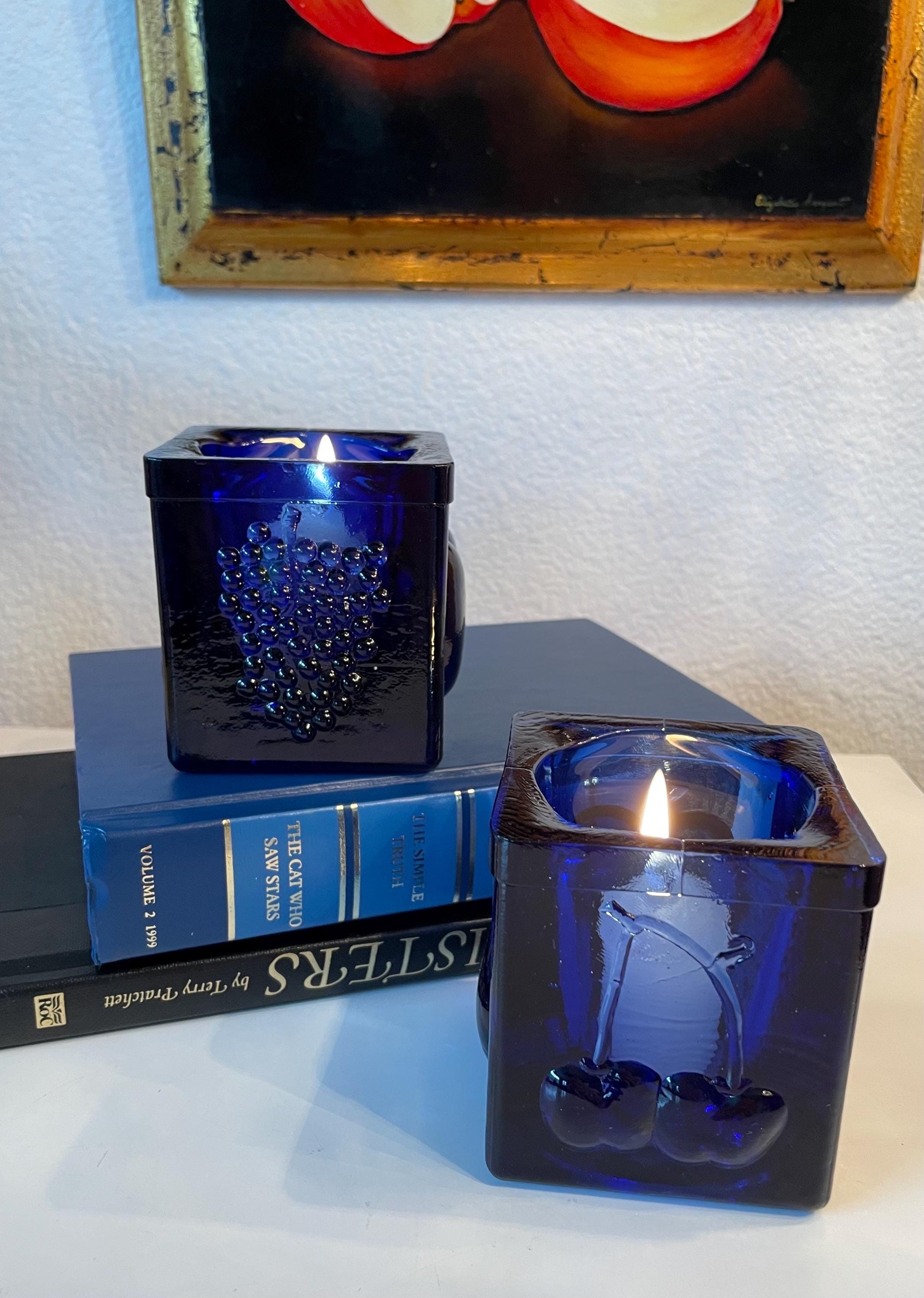 ヴィンテージ コバルトブルー キャンドルホルダー 2個セット | プレス