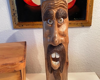 自然の顔 樫の木の木彫り、知恵の木、手作りの木彫り - Etsy 日本