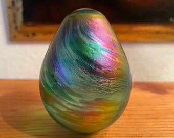 ヴィンテージの卵型アートガラスペーパーウェイト、マルチカラー