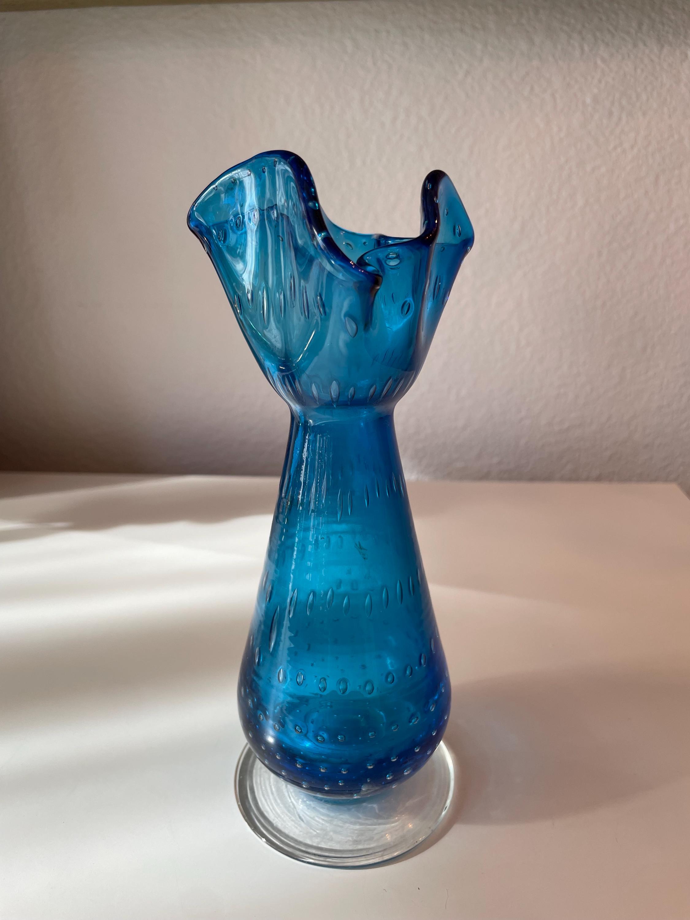 アンティーク　ロイヤルブルー フリルエッジ ガラス花瓶 Antique Blue Ruffled glass Flower Vase/アンティーク ブルー ガラス