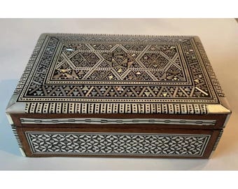 Vintage Mother of Pearl Inlaid Wood Jewelry Box
