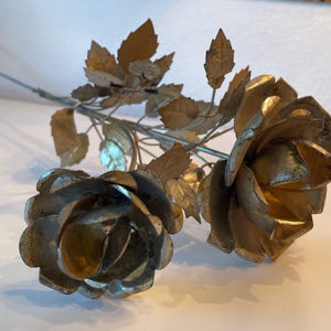 Vintage Gold Tone Metal Roses Flower | 3D Metal Flowers | Gold Metal Roses | Metal Flowers