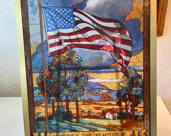 ジャック・ウッドソン ヴィンテージ ステンドグラス アメリカ・ザ・ビューティフル Vintage Glassmasters Stained Glass Suncatcher | America the