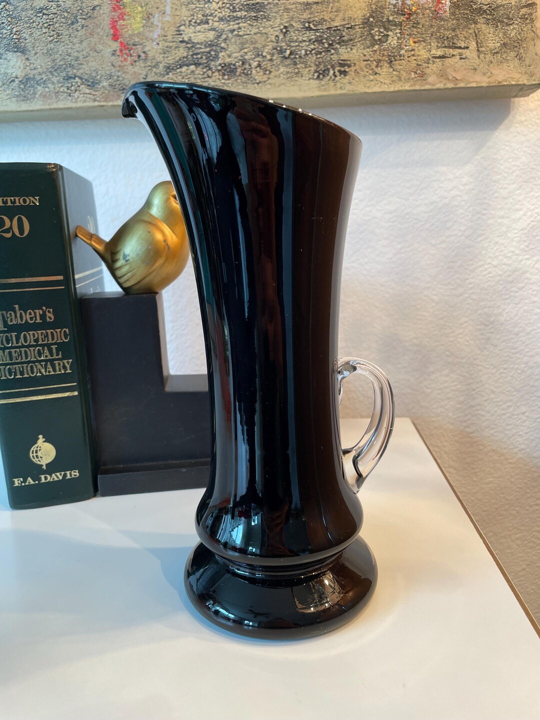 Art Glass Black Amethyst Glass Pitcher Vase | Glass Amethyst Jug With ...