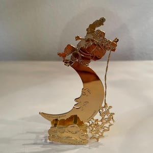 Vintage Danbury Mint Santa On The Moon Gold Christmas Ornament (1993)