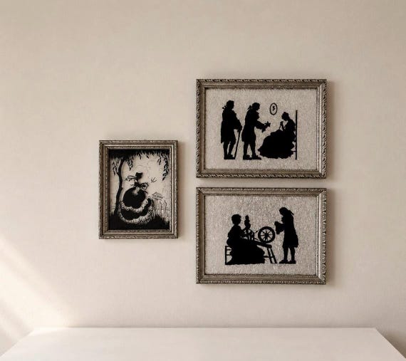 Vintage Framed Silhouette Wall Art Set of 3, Colonial Courtship