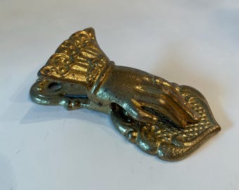 Vintage Brass Hand Paper Clip | Victorian Lady Hand Desk Clip | HW Axford Metal Paperweight | Ornate Brass Memo Holder
