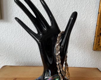 Vintage irisierende schwarze Keramik Hand Figur