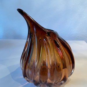 Handblown Art Glass Brown Gourd Shaped Vase Mid Century Modern