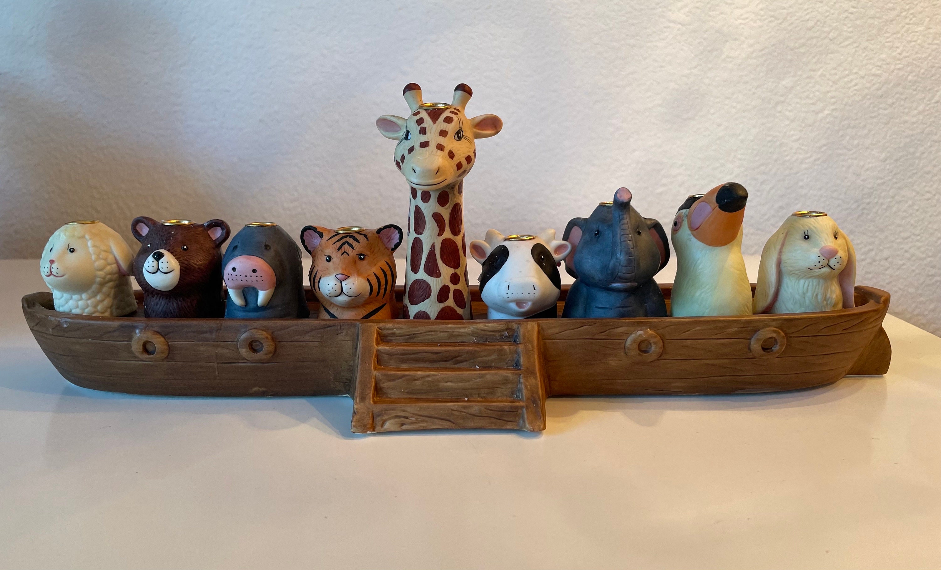 Judaica Noah's Ark Ceramic Hanukkah Menorah Baby Animals