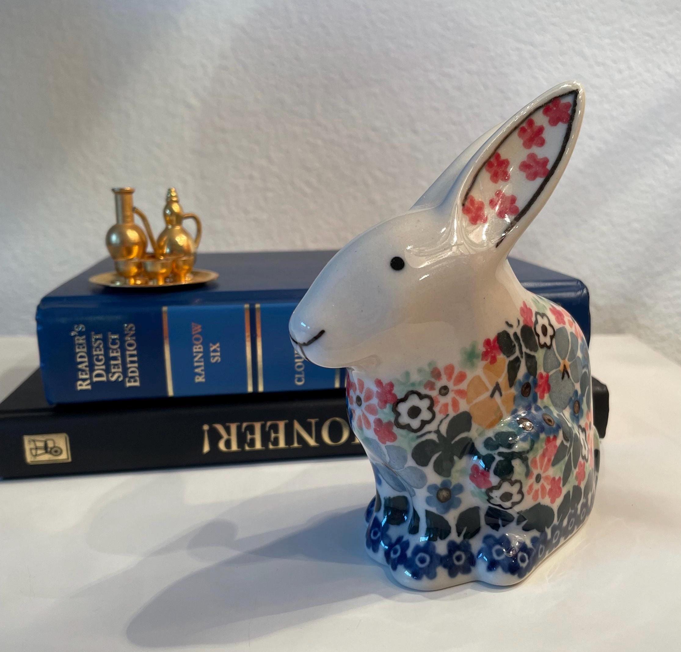Vintage Polish Bunny Ceramic Floral Pattern Figurine by Umikat