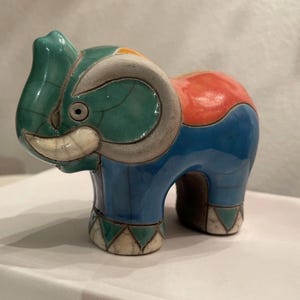 Vintage Raku Elefant Figur | Südafrikanische Elefant Statue | Handgemachte Raku Keramik
