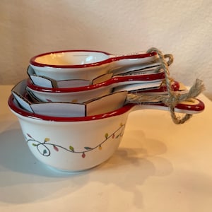 Pottery Barn Forest Gnome Stoneware Measuring Cups Set of 4 | 4 Christmas design Measuring Cups