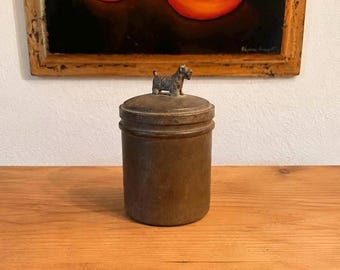 Vintage Scottish Terrier Metal Container | Scottie Dog Lid Canister | Metal Cigarette Holder Box | Terrier Trinket Storage Jar