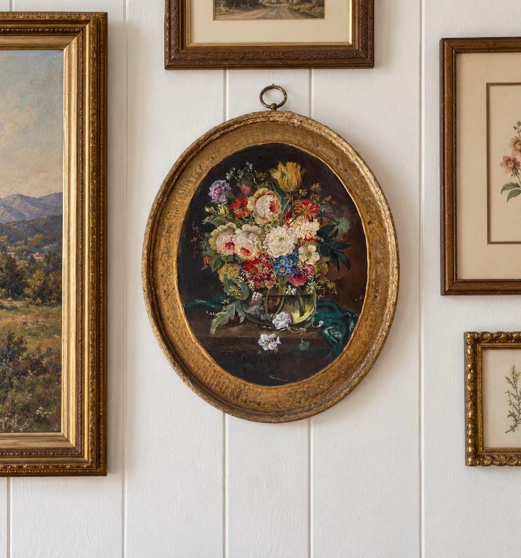 【アンティーク】フラワー 油彩画 オーバル Antique Floral Painting Oval - Etsy