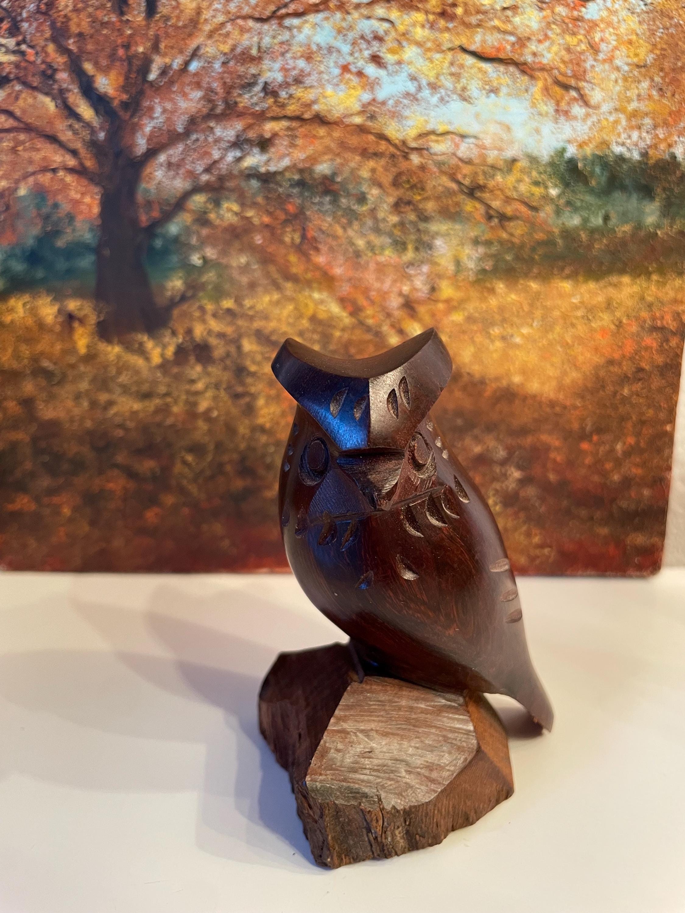 Vintage Hand Carved Ironwood Owl Statue
