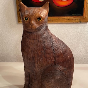 Vintage chalkware Cat figure | Vintage Art Textured Cat Statue | Primitive Folk Art Cat Figure | Cat Table Decor | Gift for Cat Lover