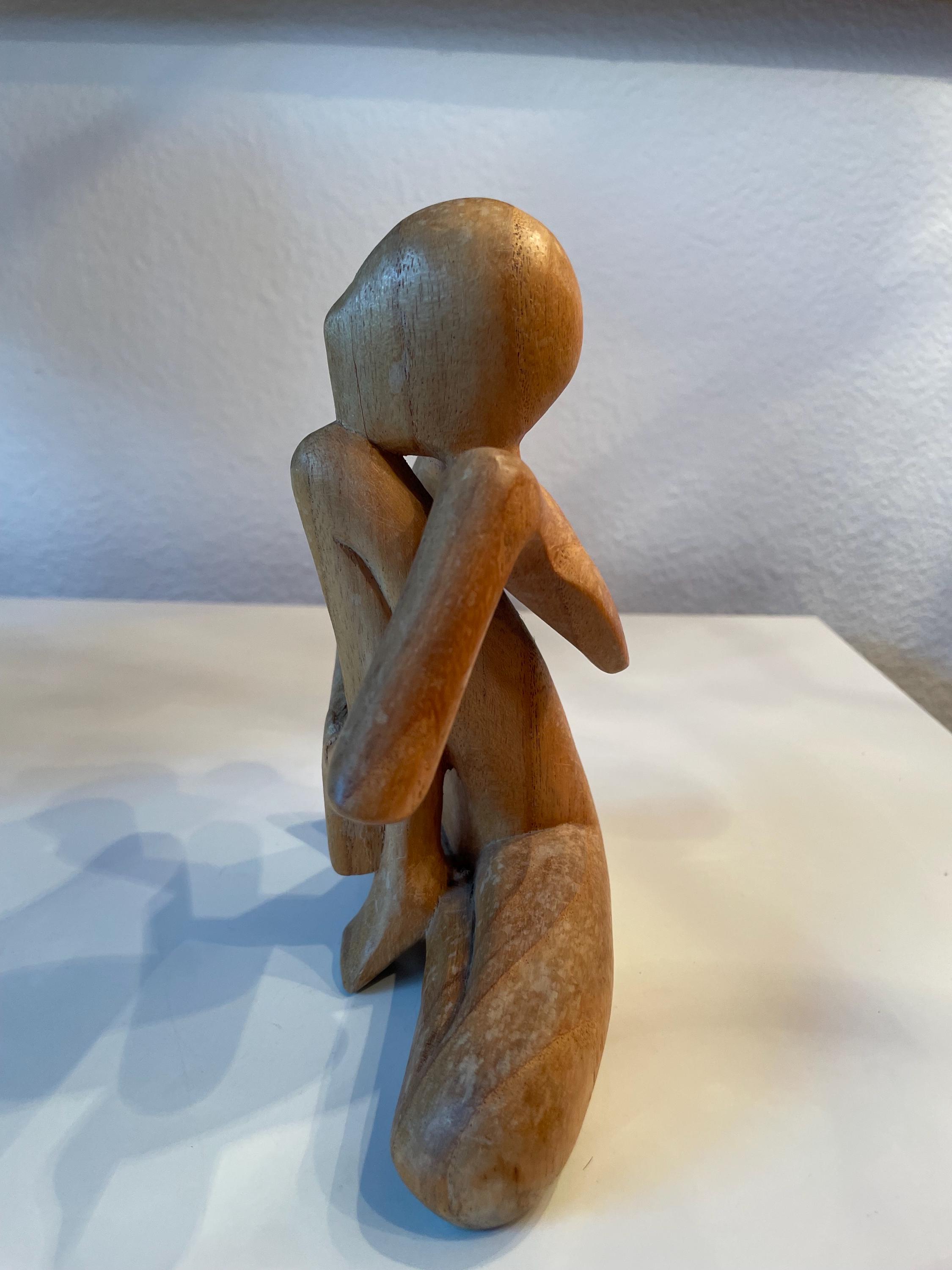 Vintage Hand Carved Wooden Meditation Sculpture | Abstract Seated 