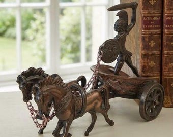 ヴィンテージ風アンティーク真鍮製ローマ戦士の戦車（馬付き） - Etsy 日本