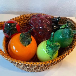 Vintage Art Glass Assorted Fruits | Art Glass Grape Strawberry Lemon Green Pear Orange
