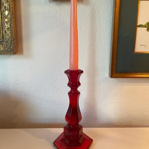 Vintage Coin Pattern Fostoria Ruby Red Glass Candle Stick Holder
