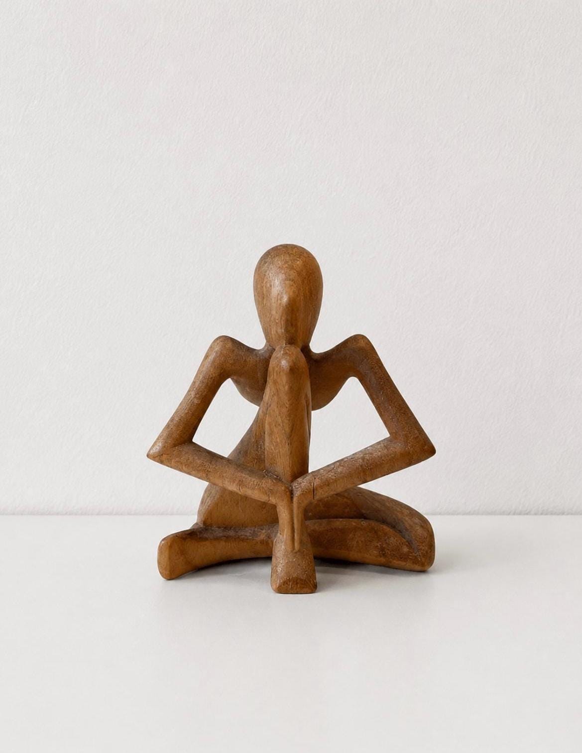 Vintage Hand Carved Wooden Meditation Sculpture | Abstract Seated