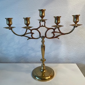 Vintage Ornated Brass 5 Branch Candle Holder | 5 Arm Candelabra Candle Holder | Made in Japan Brass Candlestick Holder