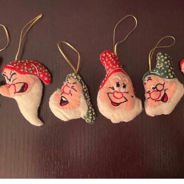 Vintage Christmas Paragon Felt Snow White and seven Dwarfs ORNAMENTS lot of 8