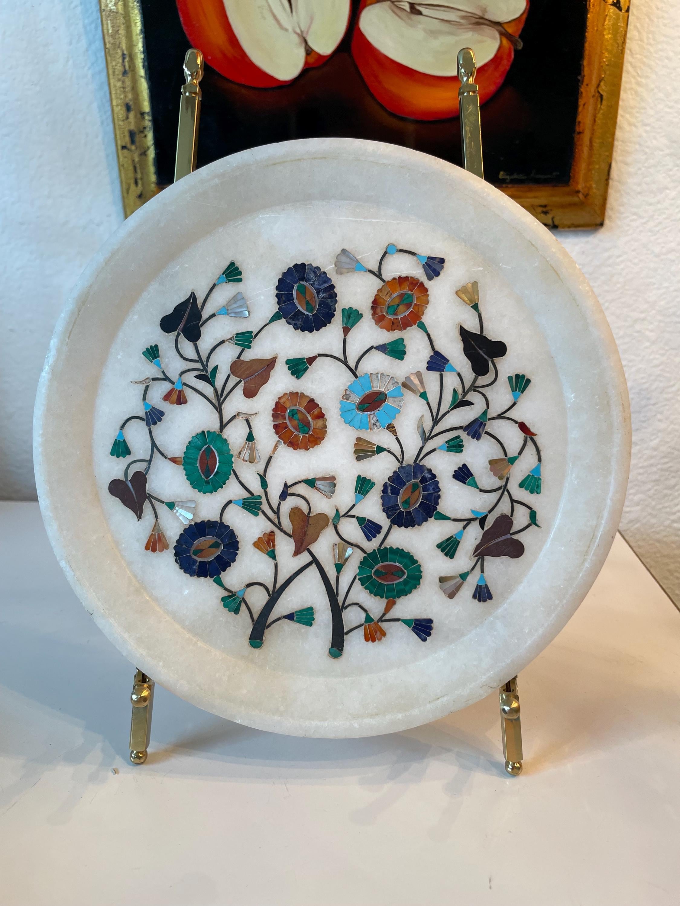 ヴィンテージ大理石象嵌花柄プレート | マザーオブパール象嵌花柄