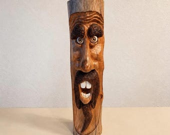 Ręcznie rzeźbiona drewniana rzeźba ducha drzewa 11 cali | Rustykalna drewniana figurka mężczyzny | Totem ducha lasu | Oryginalny, ludowy prezent do domu