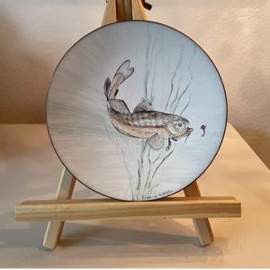 Vintage Hand Painted Fish Plate  | Decoratibe  Brass Fish Plate | Artist Signed Fish Plate