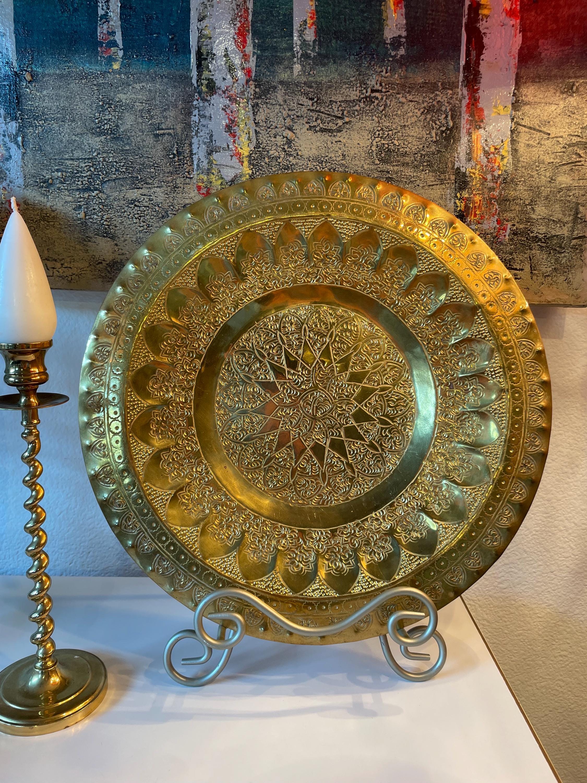 Retro IGT-PLATE Brass（retroism Vintage Hammered Round Brass Plate | Large Decorative Metal Wall