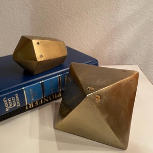 Vintage Brass Paperweight Geometric Shaped Figurine Lot of 2 | 2  Brass Paperweights | 2 Metal Hexagonal Diamond Shaped Figurines
