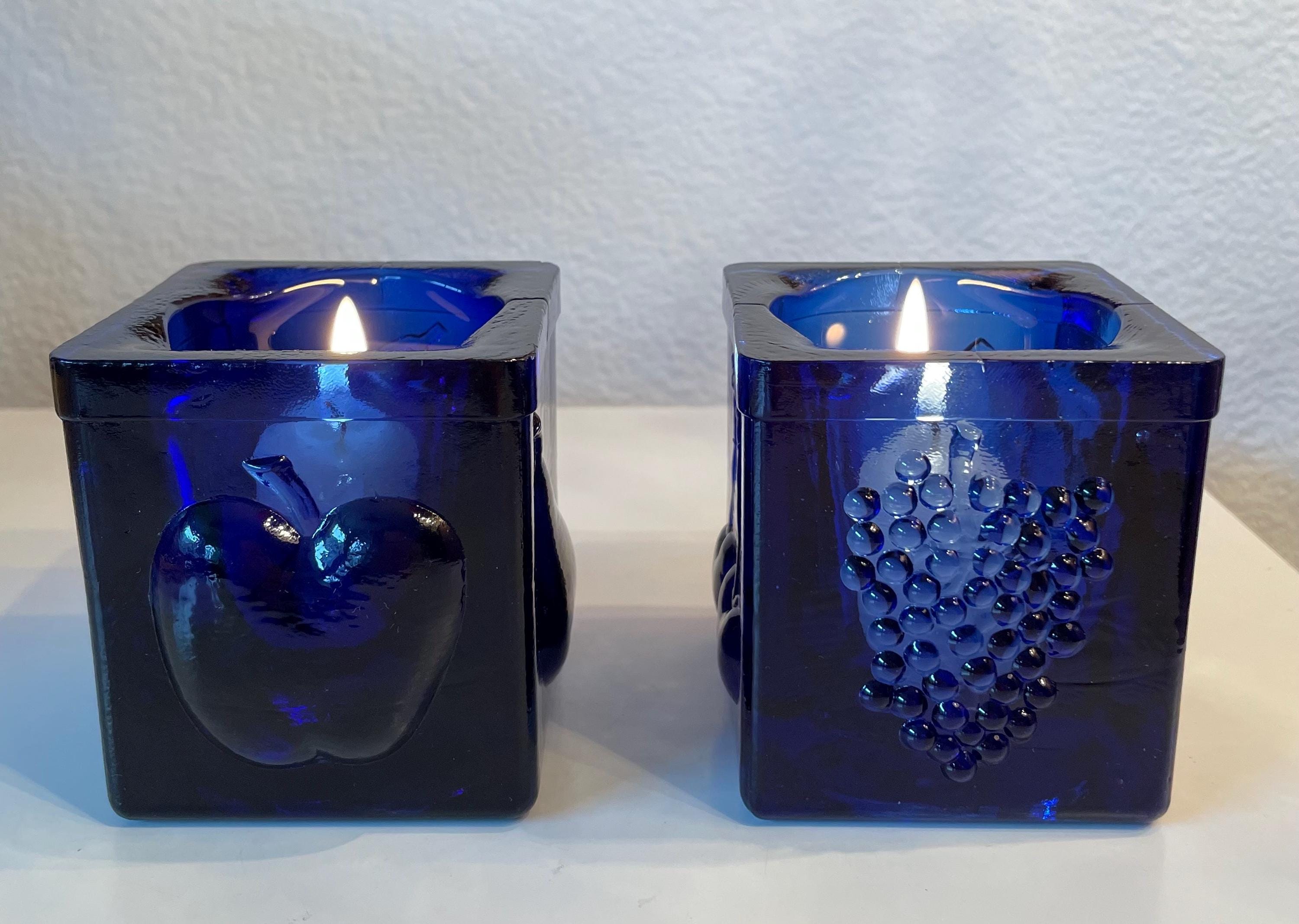 ヴィンテージ コバルトブルー キャンドルホルダー 2個セット | プレス
