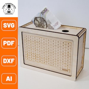 Lasergesneden spaarpot | Doelspaarvarkens | Spaarbankbestand | spaarpot lasergesneden svg | SVG Dxf Ai pdf | spaarpot | Lasergesneden vijlen 3 mm