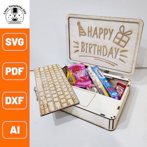 Computadora portátil cortada con láser / Computadora portátil hecha de madera contrachapada / Caja de dulces Archivos SVG láser / Archivos cortados con láser 3 mm