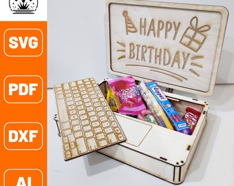 Laser cut Laptop | Laptop made of plywood | Candy box Laser SVG files | Laser cut files 3mm