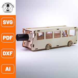 Archivo de corte láser de autobús, Vector de archivo de corte láser, Autobús de botella, Cumpleaños, Regalo, svg pdf dxf ai, Solo archivo digital, Archivos de corte láser de 3 mm