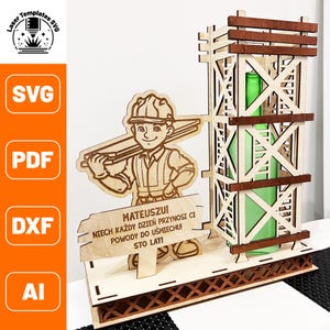 Lasergesneden cadeau voor een bouwer met ruimte voor een fles |Lasergesneden wijnflesdoos| flessendoos lasergesneden | SVG Dxf Ai pdf | Lasergesneden vijlen 3 mm