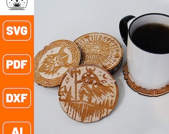 Porta-copos Viking cortado a laser | Padrão nórdico SVG, Dxf, Ai, PDF (Download digital)