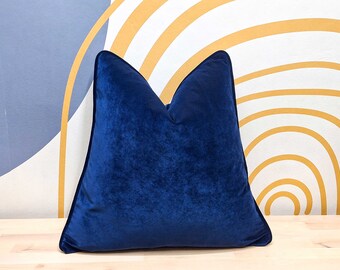 Navy Blue Velvet Pillow Cover, Velvet Bias Pillow Cover, Decorative Velvet Throw Pillow Cover, Hidden Zipper, Custom Size Pillow