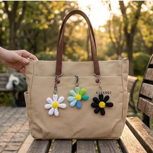 Pacchetto 3 in 1 di modelli all'uncinetto per margherite, ciondolo per borsa a forma di fiore retrò in PDF, tutorial per accessorio estetico per borsa Y2K