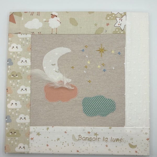 Tableau naissance chambre d'enfant personnalisable en tissu façon patchwork