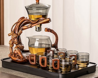 Glass tea set|Kung Fu tea set|Magnetic automatic teapot|Teacup|Lazy tea brewing tool|Tea set|Vintage tea set|Personalized tea set
