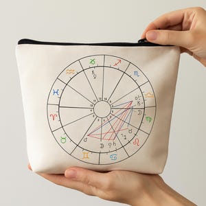 Mapa astral personalizado, presente de astrologia, bolsa de maquiagem do zodíaco, bolsa personalizada, presente de mapa astral personalizado, bolsa de mapa natal astrológico personalizado, presente espiritual