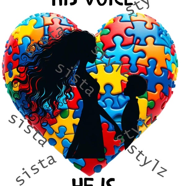 Autism mama, African American boy, autistic mom, mommy, digital download, i am his voice he is my heart