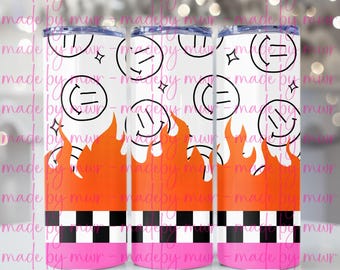 Vaso Edgy Flames: Sonrisa a cuadros retro de 20 oz