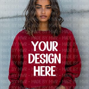 Gildan Red Mockup, Valentines Day Crewneck Mockup, Love Themed Sweatshirt Mockup Design, Woman Model, Digital Download, Trendy Mockup